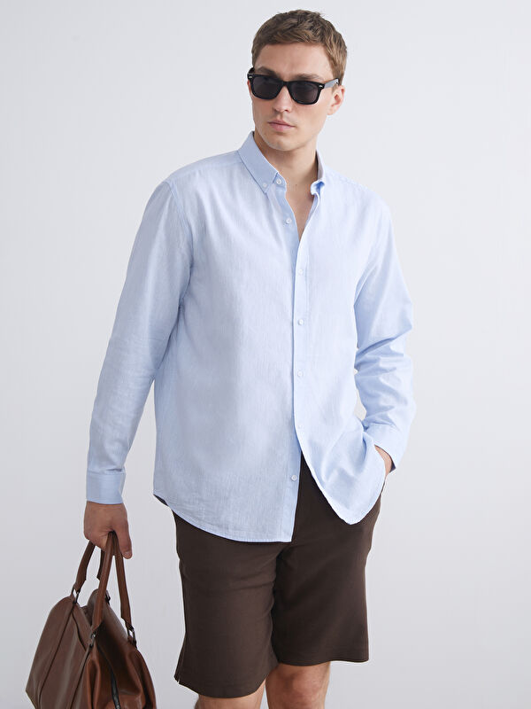 LCW Vision Regular Fit Uzun Kollu Keten Karışımlı Erkek Gömlek