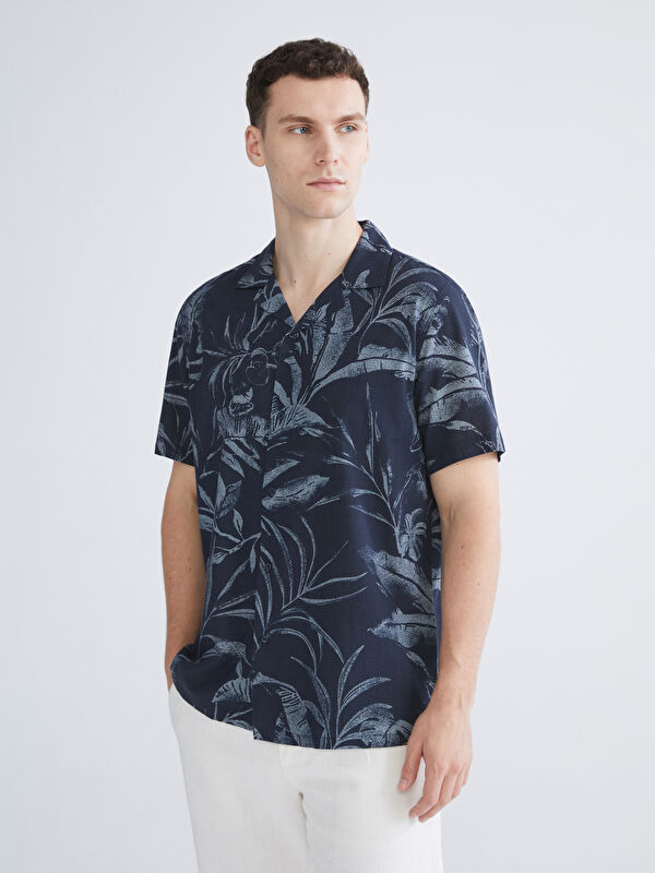 SOUTHBLUE Regular Fit Resort Yaka Kısa Kollu Desenli Poplin Erkek Gömlek