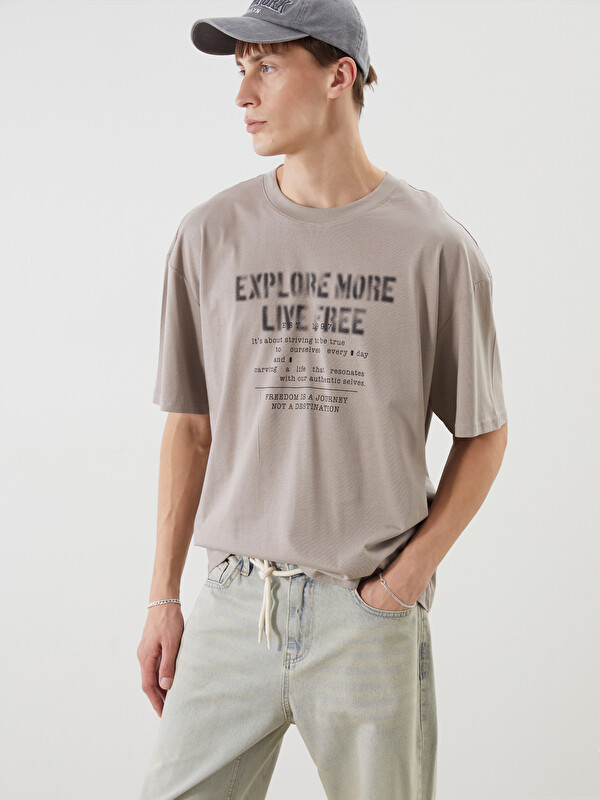 XSIDE Men's Crew Neck Printed Jersey T-Shirt