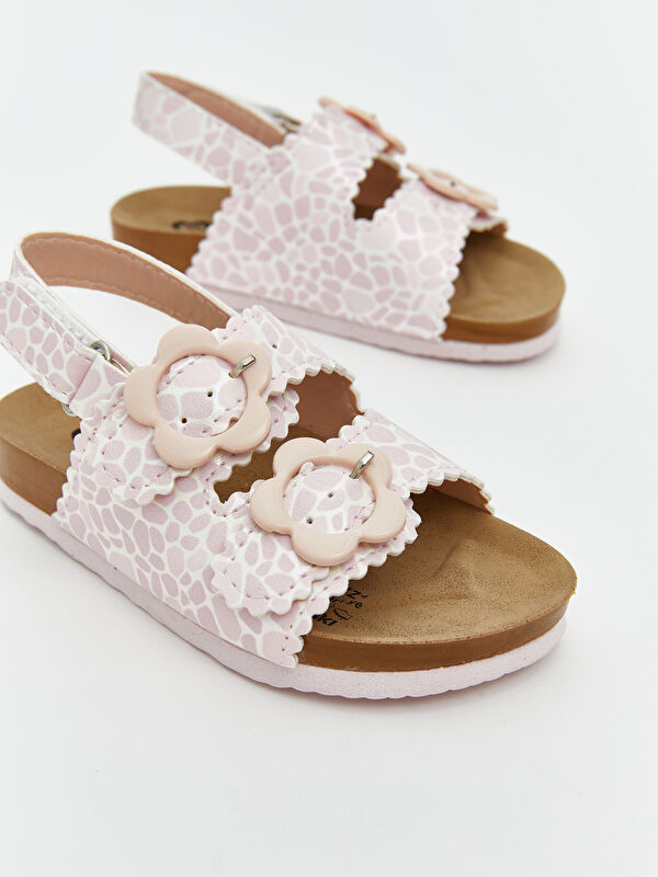 Baskılı Çift Bantlı Kız Bebek Sandalet - Görsel 4