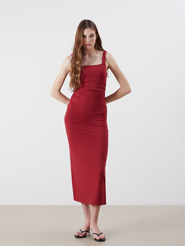 XSIDE Kare Yaka Büzgülü Bodycon Elbise