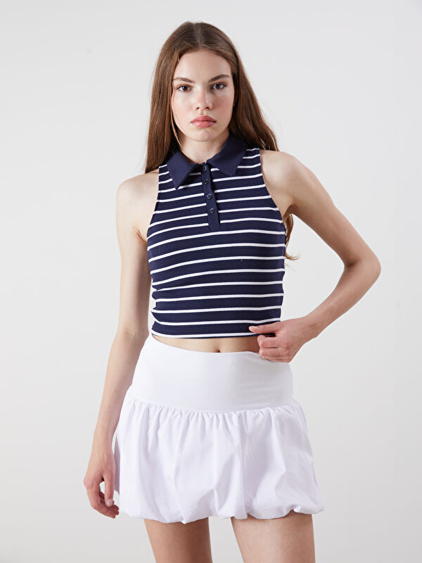 XSIDE Polo Yaka Çizgili Crop