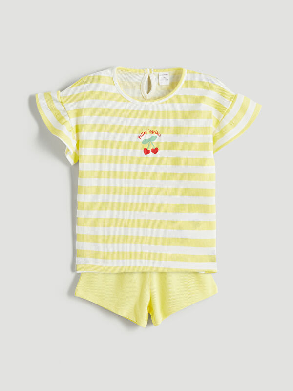 LCW Kids Çizgili Kız Çocuk Bluz ve Şort 2'li