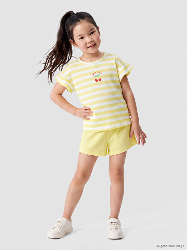 LCW Kids Çizgili Kız Çocuk Bluz ve Şort