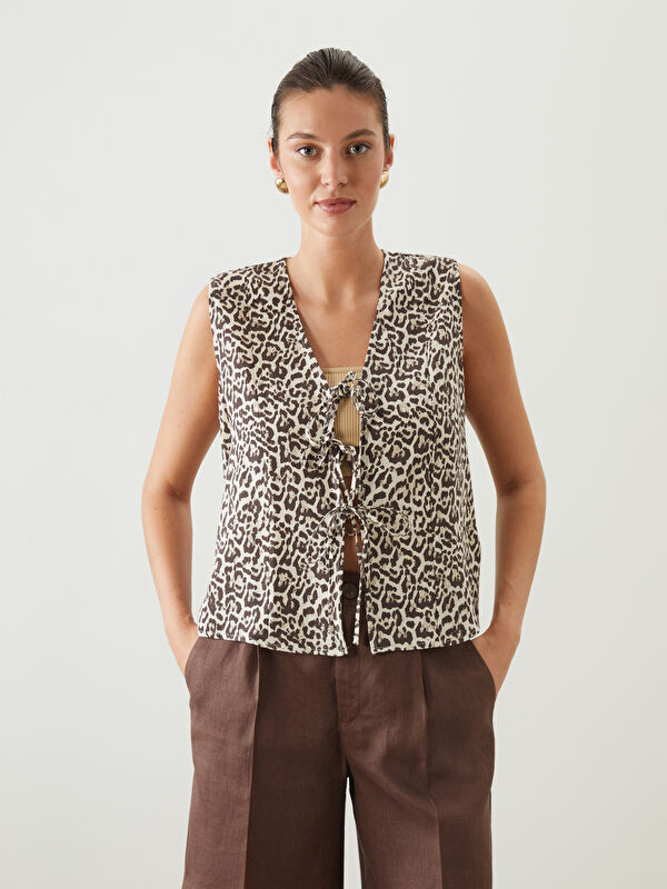 LCWAIKIKI Classic V Neck Leopard Patterned Blouse