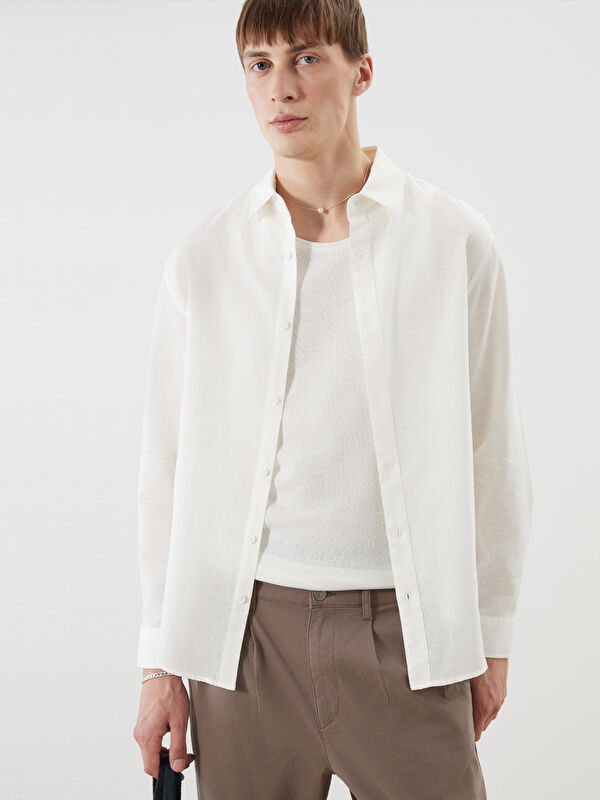 XSIDE Regular Fit Long Sleeve Linen Blend Men's Shirt