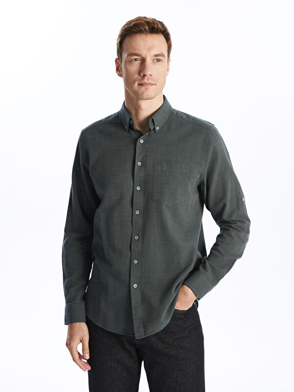 LCWAIKIKI Classic Regular Fit Uzun Kollu Armürlü Erkek Gömlek