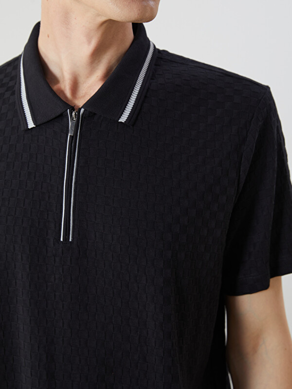 LCWAIKIKI Classic Siyah Polo Yaka Merserize Görünümlü Erkek Tişört
