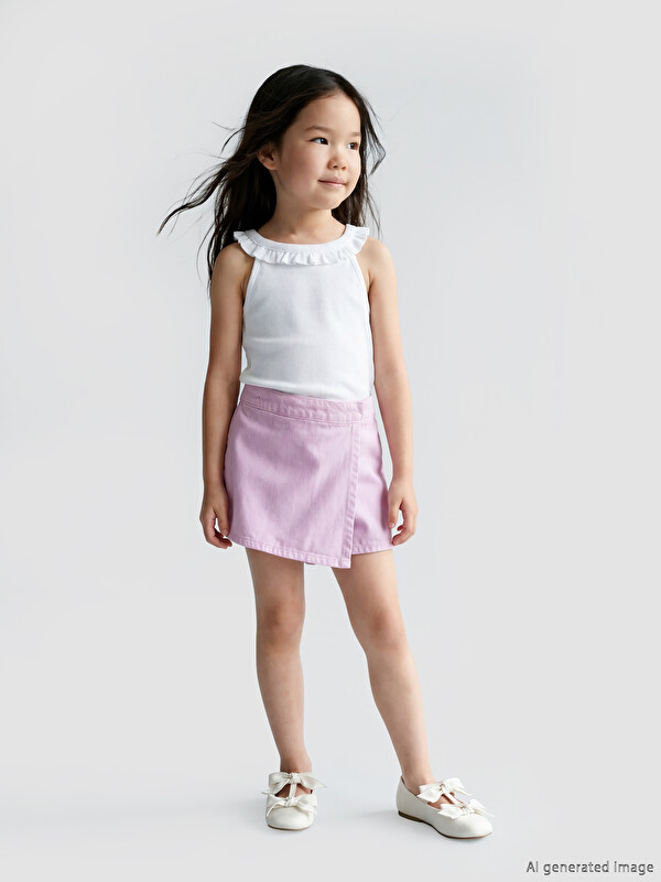 LCW Kids Basic Kız Çocuk Denim Görünümlü Şort Etek