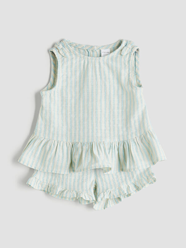 LCW baby Bisiklet Yaka Fırfır Detaylı Kız Bebek Bluz ve Şort