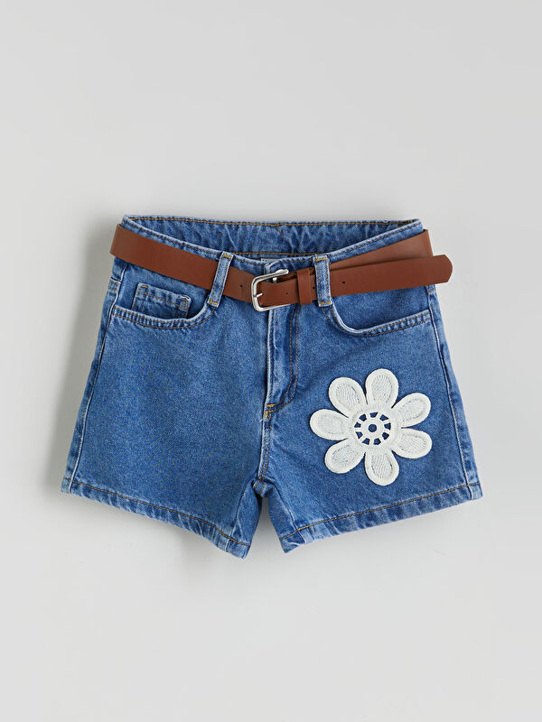 LCW Kids Çiçekli Kız Çocuk Jean Şort