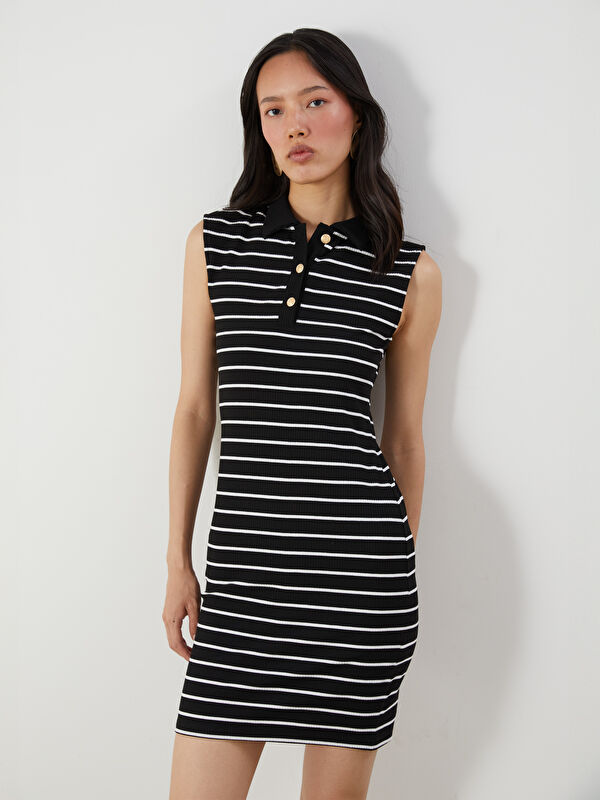 LCW Vision Polo Yaka Çizgili Mini Elbise