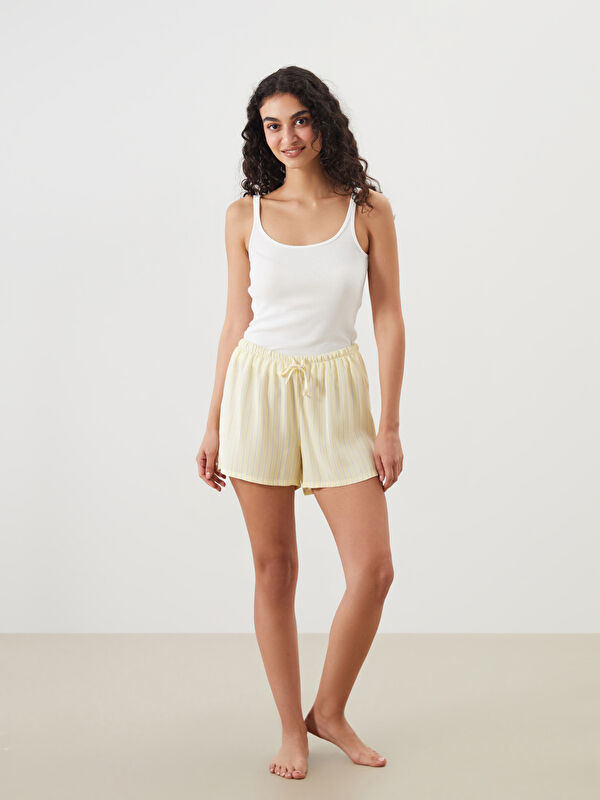 LCW DREAM Beli Lastikli Çizgili Kadın Şort Pijama Altı