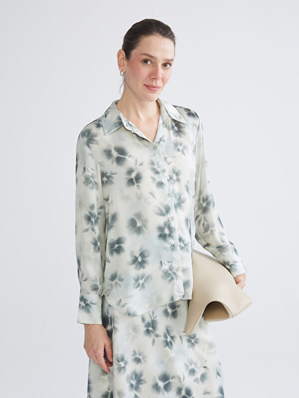 LCWAIKIKI Classic Batik Desenli Oversize Saten Kadın Gömlek