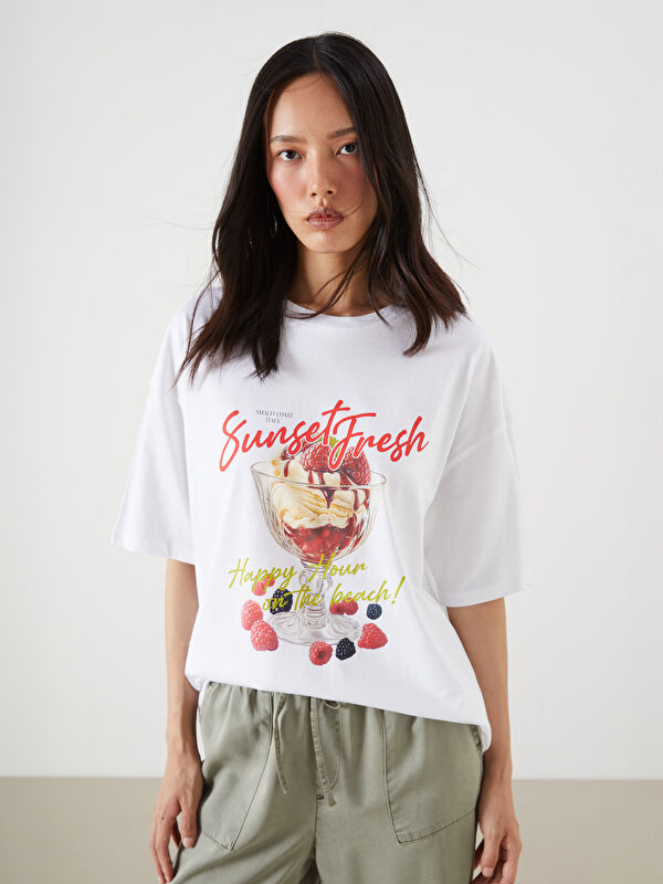 LCW Vision Crew Neck Printed Oversize Women's T-Shirt