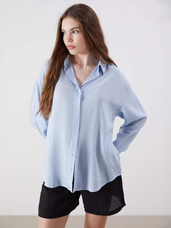 XSIDE Chemise Surdimensionnée en Mélange de Lin pour Femmes