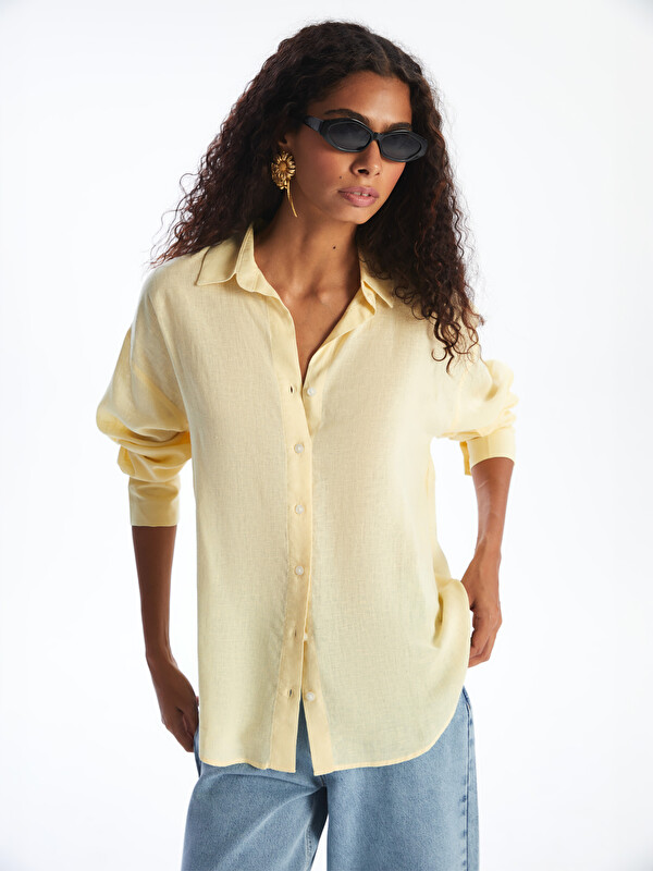 XSIDE Chemise Surdimensionnée en Mélange de Lin pour Femmes