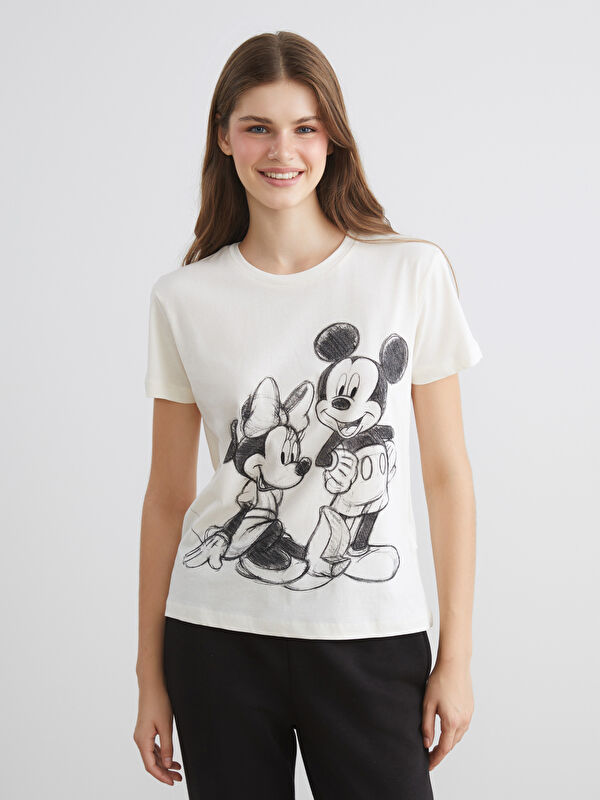 XSIDE Bisiklet Yaka Mickey ve Minnie Mouse Lisanslı Kadın Tişört
