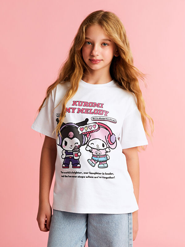 LCW Kids Bisiklet Yaka Kuromi Baskılı Kız Çocuk Tişört