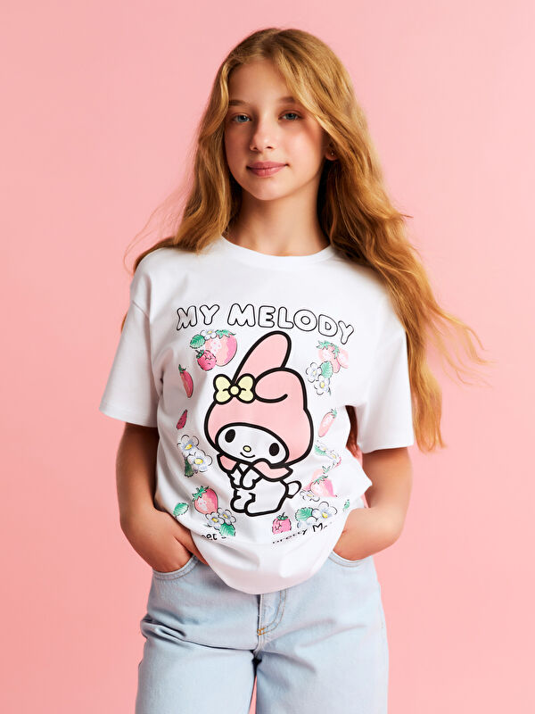 LCW Kids Bisiklet Yaka My Melody Baskılı Kız Çocuk Tişört