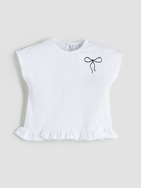 LCW baby Bisiklet Yaka Fiyonk Baskılı Kız Bebek Bluz