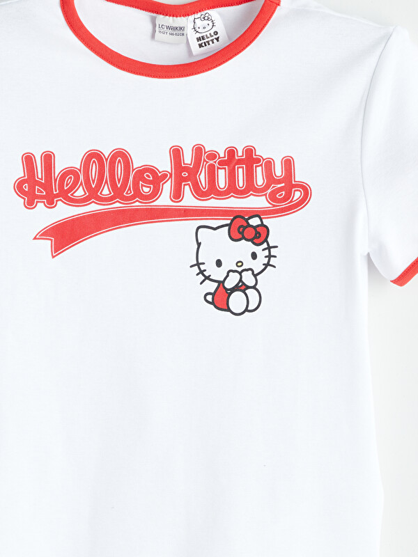 LCW Kids Beyaz Bisiklet Yaka Hello Kitty Baskılı Kız Çocuk Tişört
