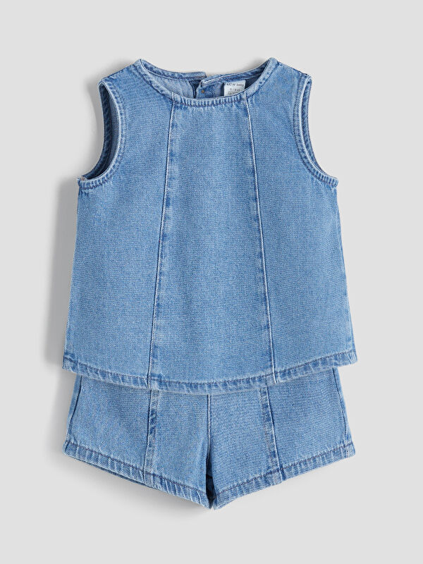 LCW baby Kız Bebek Jean Bluz ve Jean Şort 2'li