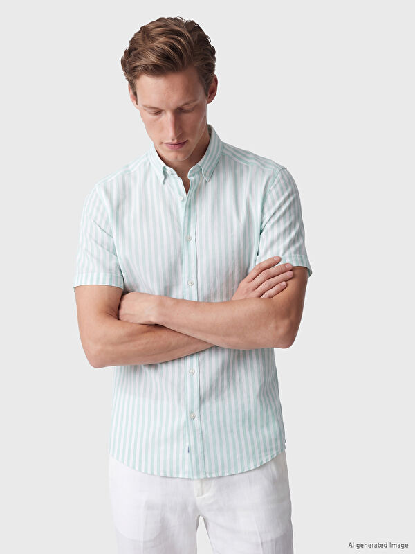 LC WAIKIKI Regular Fit Çizgili Keten Karışımlı Erkek Gömlek