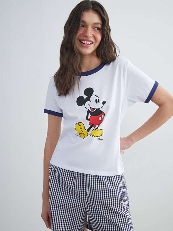 XSIDE Bisiklet Yaka Mickey Mouse Baskılı Kadın Tişört