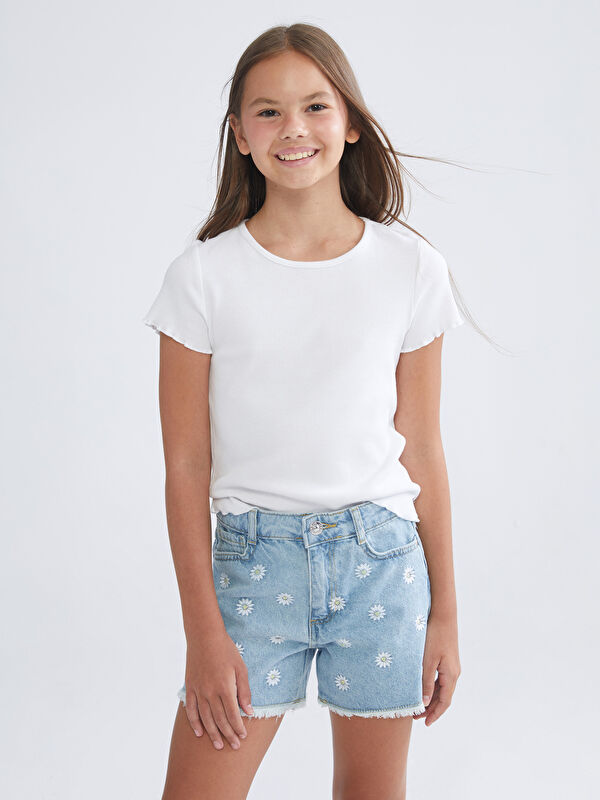 LCW Kids Çiçekli Kız Çocuk Jean Şort