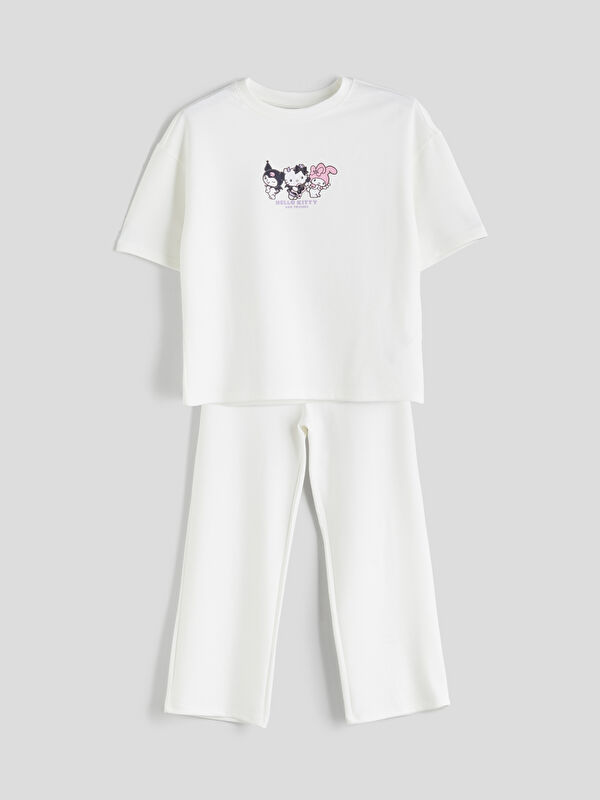 LCW Kids Bisiklet Yaka Hello Kitty Baskılı Kız Çocuk Tişört ve Pantolon