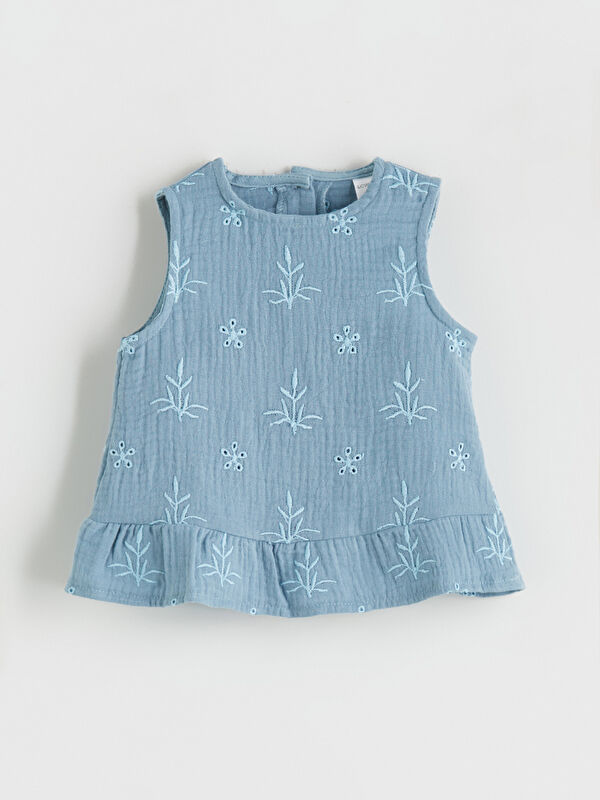 LCW baby Bisiklet Yaka Nakışlı Kız Bebek Bluz