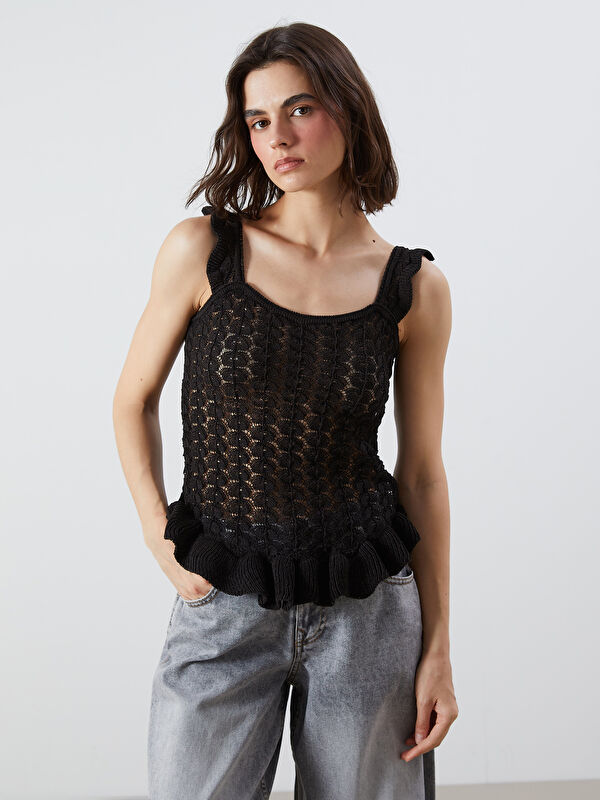 LCW Vision U Yaka Ajurlu Fırfırlı Triko Bluz