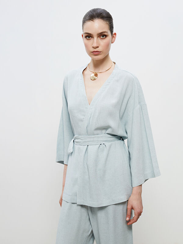 Soulife Shawl Collar Linen Blend Women's Kimono