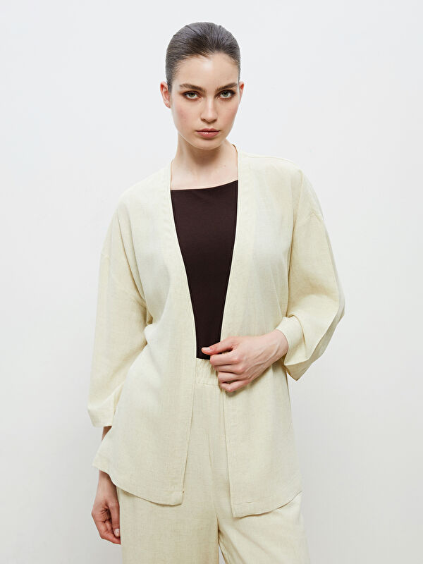 Soulife Shawl Collar Linen Blend Women's Kimono