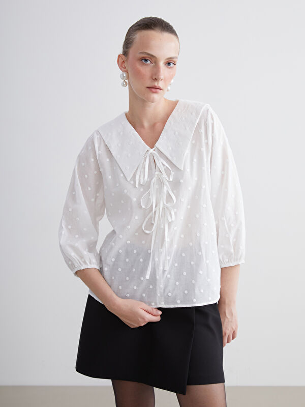 LCWAIKIKI Classic Bebe Yaka Nakışlı Fiyonklu Bluz
