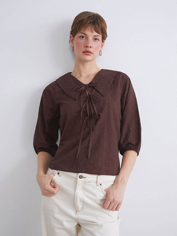 LCWAIKIKI Classic Peter Pan Collar Embroidered Bow Blouse