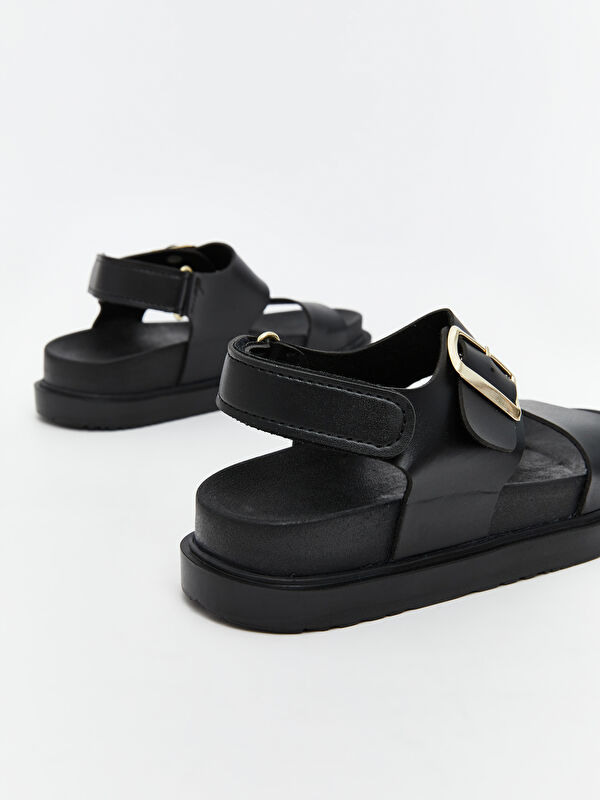 Lcw Steps Siyah Lcw Steps Deri Görünümlü Kız Çocuk Sandalet