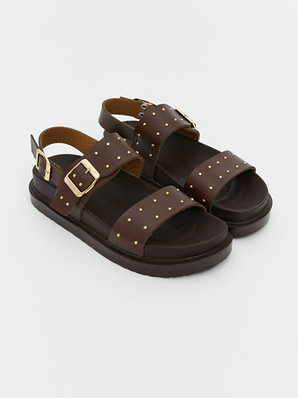 Lcw Steps Siyah Lcw Steps Deri Görünümlü Kız Çocuk Sandalet