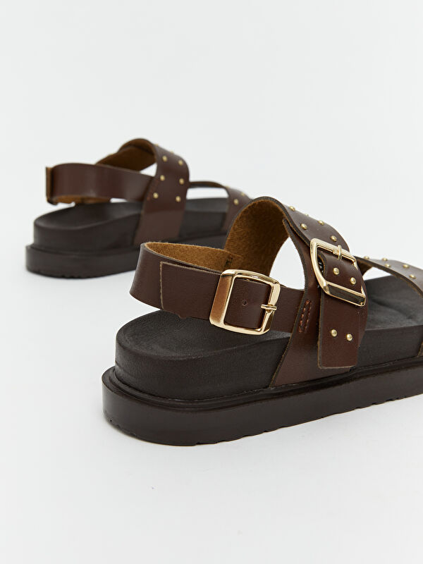 Lcw Steps Siyah Lcw Steps Deri Görünümlü Kız Çocuk Sandalet