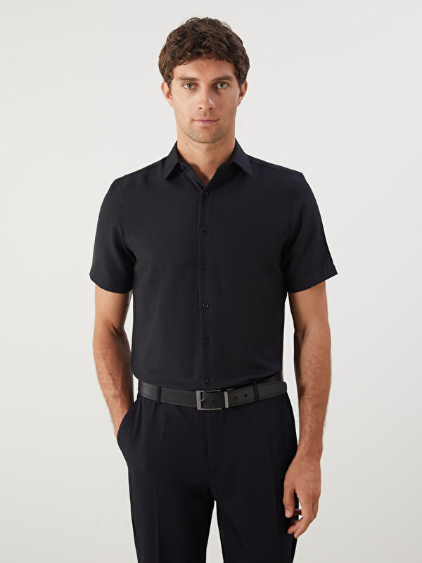 LCW BUSINESS Regular Fit Kısa Kollu Armürlü Erkek Gömlek
