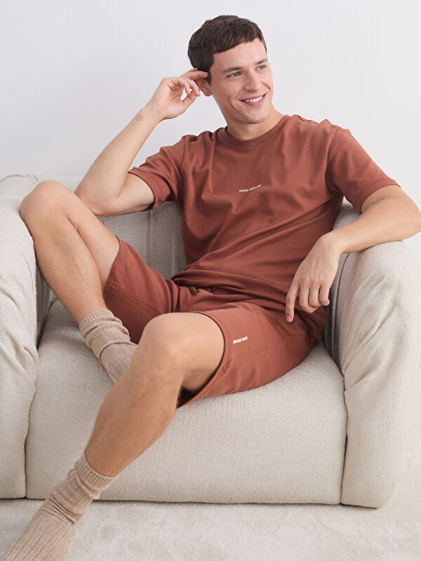 LC WAIKIKI Bisiklet Yaka Baskılı Penye Erkek Pijama Üst