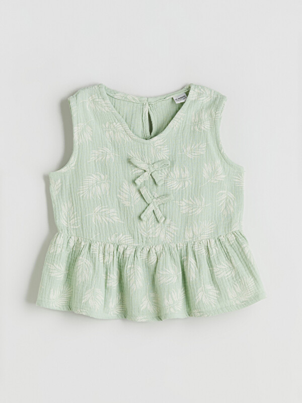 LCW Kids Crew Neck Bow Detailed Muslin Girls' Blouse