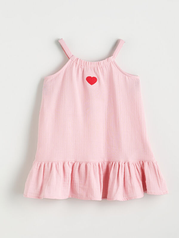 LCW Kids Kalp Nakışlı Kız Çocuk Müslin Elbise
