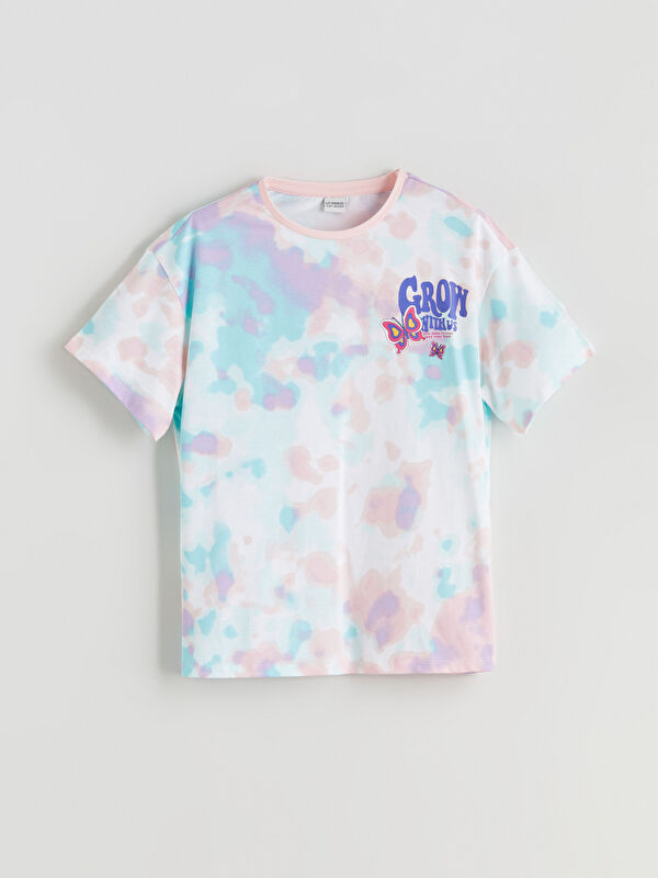 LCW Kids Bisiklet Yaka Batik Desenli Kız Çocuk Tişört