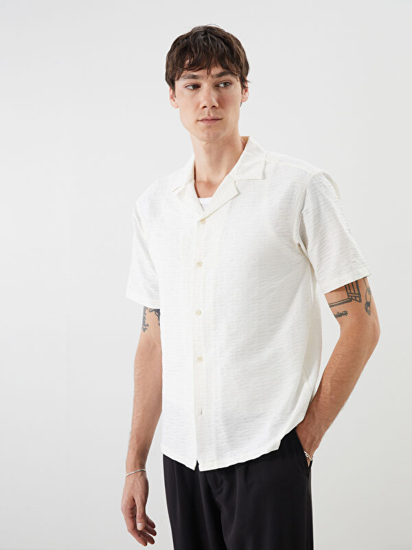 XSIDE Comfortable Fit Resort Collar Short Sleeve Patterned Men's Shirt