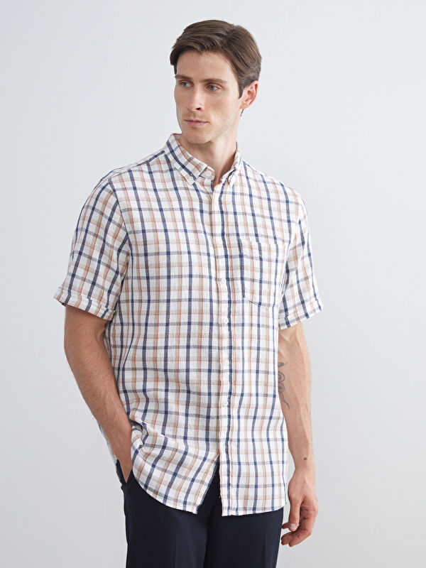 LCWAIKIKI Classic Regular Fit Kısa Kollu Ekose Armürlü Erkek Gömlek