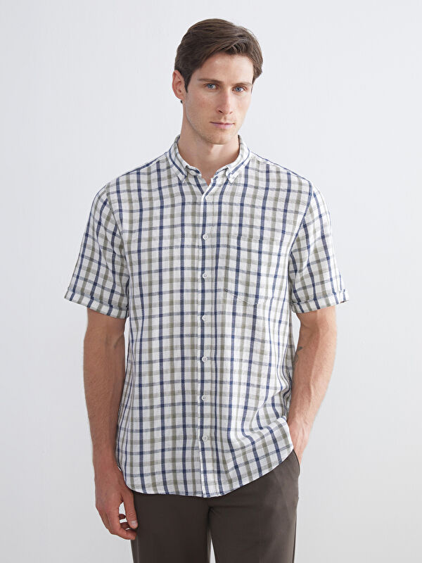 LCWAIKIKI Classic Regular Fit Kısa Kollu Ekose Armürlü Erkek Gömlek
