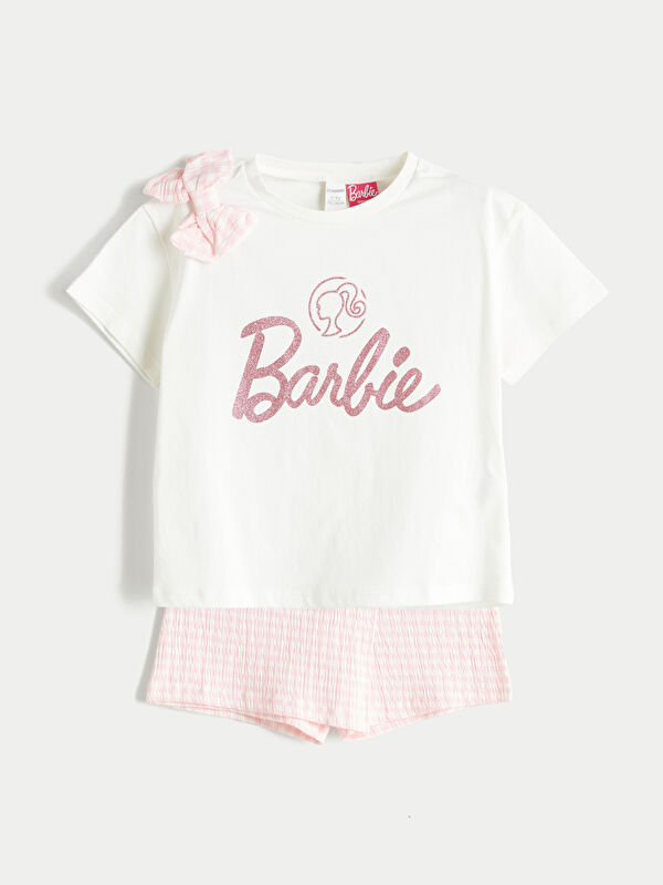 LCW Kids Barbie Baskılı Kız Çocuk Tişört ve Şort Etek