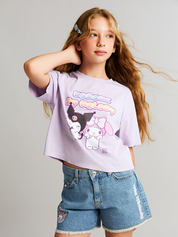LCW Kids Bisiklet Yaka Kuromi ve My Melody Baskılı Kız Çocuk Tişört